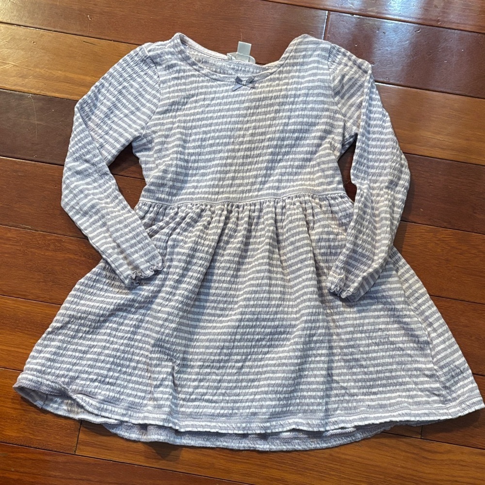 Crewcuts Striped Crinkle Cotton Blend Dress Grey and White Size 5 | dainty |